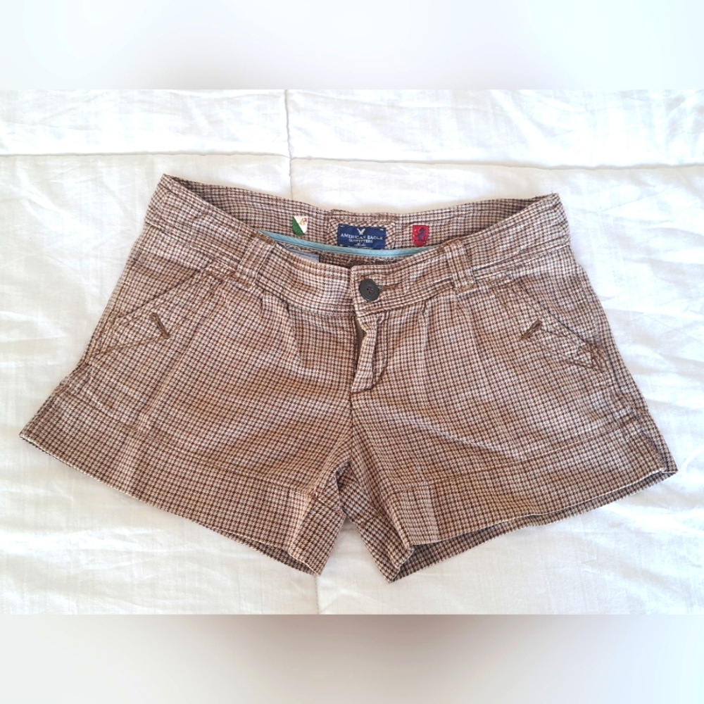 American Eagle Shorts,  Brown and Blue Plaid Tweed, 3" inseam, s. 6